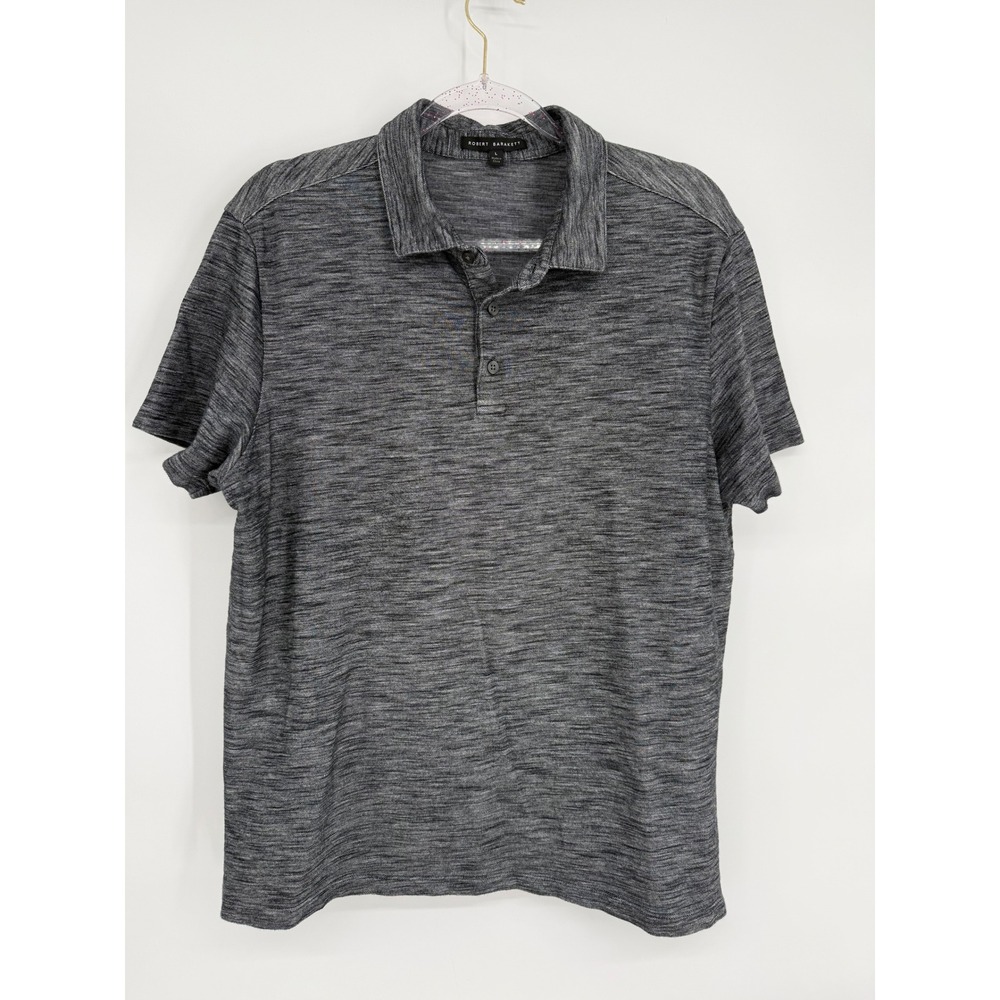 Robert Barakett Mens Sz L Charcoal Grey Space Dye Cotton Short Sleeve Polo Shirt